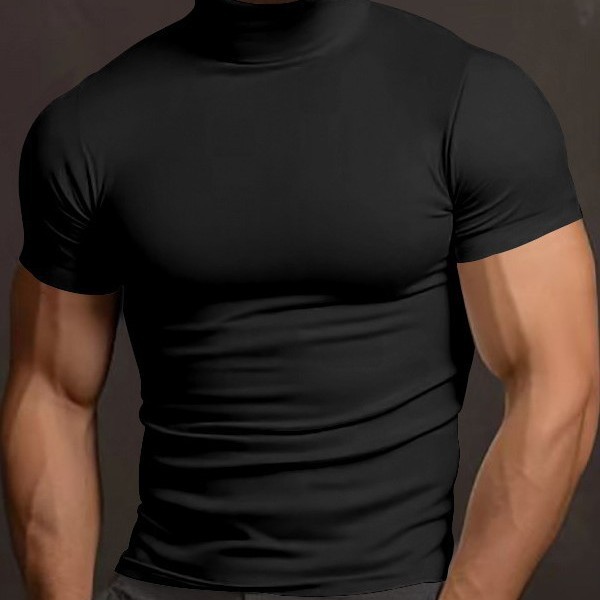 Summer European and American New Men's Solid Color Elastic Slim-fit Short-sleeved Sports Fitness T-shirt Casual Men's Base Top