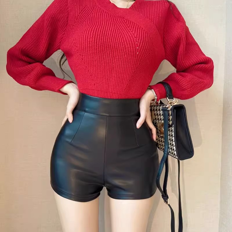 Black High-Waisted Three-Point Casual Outer Wear Hot Pants for Women Autumn 2023 K-Style New Elastic Tight Sexy Slimming Look Shorts