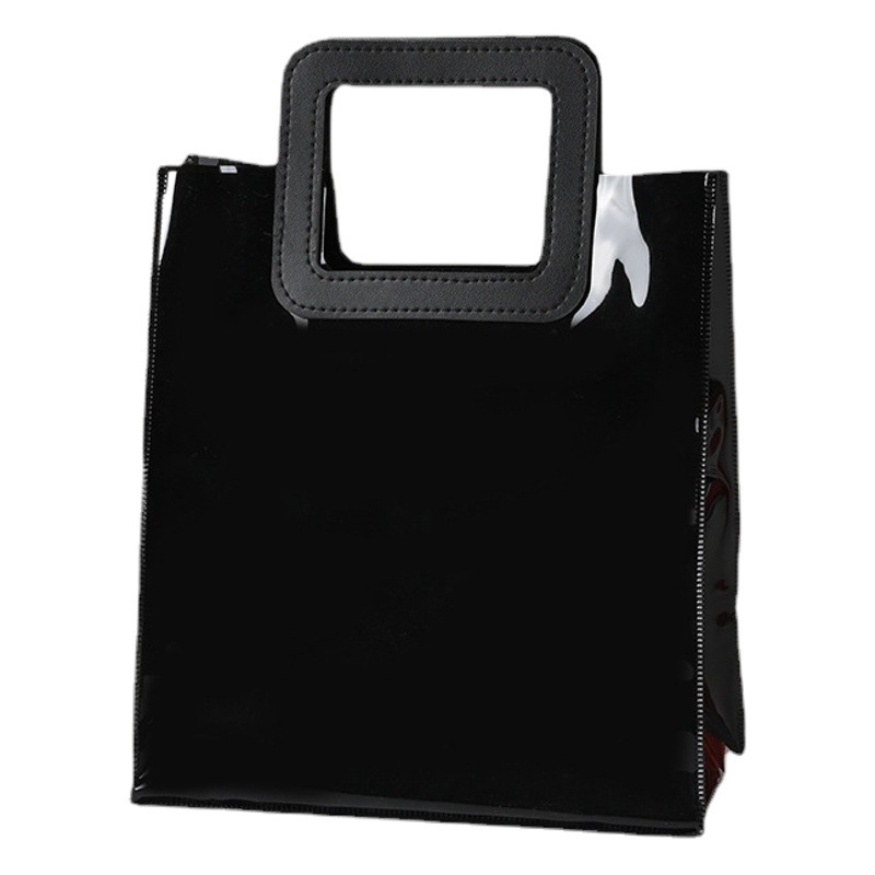 Black PVC Handbag Fashionable Simple Jelly Bag Hand Carrying Square Shopping Bag Storage Bag Plastic Gift Bag