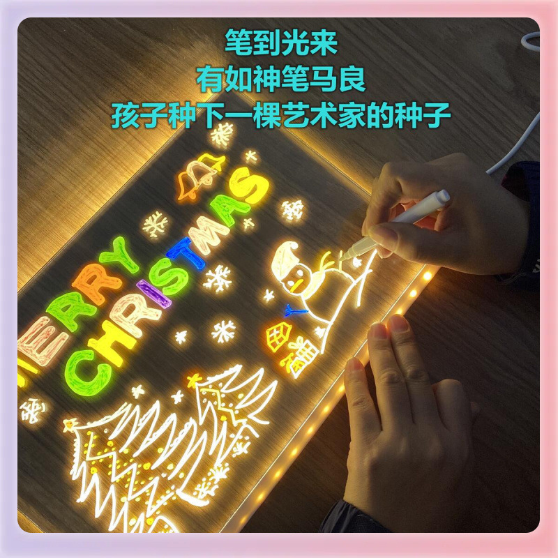 ✅ DIY Hand-Painted Colorful Erasable Luminous Transparent Board Light Led Acrylic Desktop Message Board Atmosphere Light Night