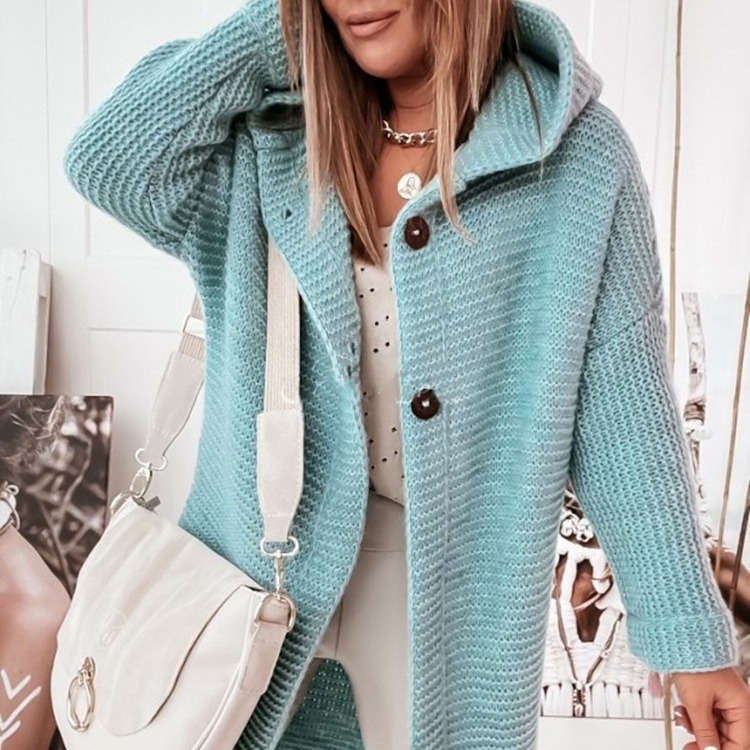 Picture of 2025 New Hooded Knitted Sweater Hat Collar Temperament Commuting Loose Women's Cardigan Large Size Cross-Border Sweater Sweater