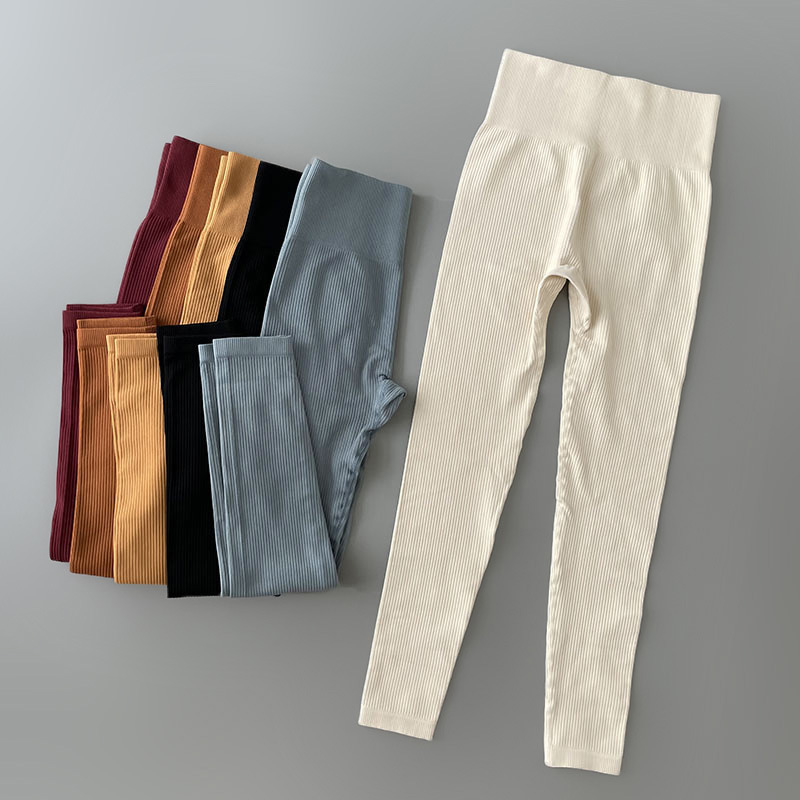 Foreign Trade New Leggings for Outer Wear Spring and Summer Pure Color Elastic Tight Sports Pants Yoga Fitness Threaded Pants with High Elasticity