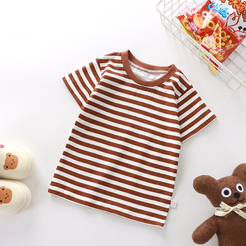 Picture of New children's T-shirt summer short sleeve cotton boys and girls single baby base shirt manufacturers wholesale stripes