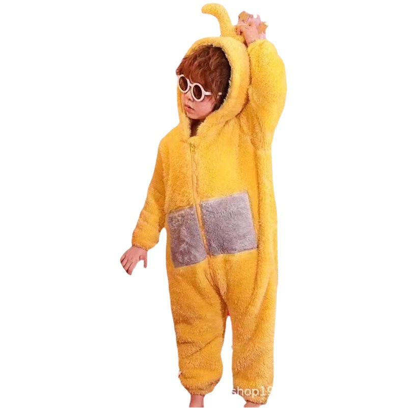 New Flannel Children's Teletubbies One-piece Pajamas Cute Warm Suit Anti-kick Thickened One-piece Home Clothes
