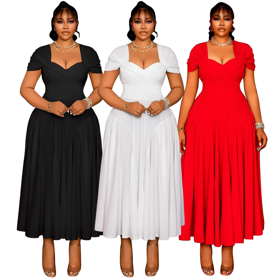 N8072 European and American Cross-border plus size Black Women's Clothing Fashion Elegant Long Strapless Collar Waisted plus size dress