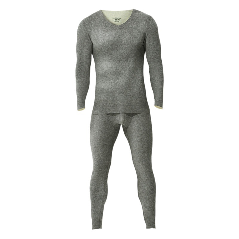 Traceless Thermal Underwear Men's suit V-Neck Thickened fleece-lined Winter Cold-proof Tight Wool Base Autumn Clothes and Pants