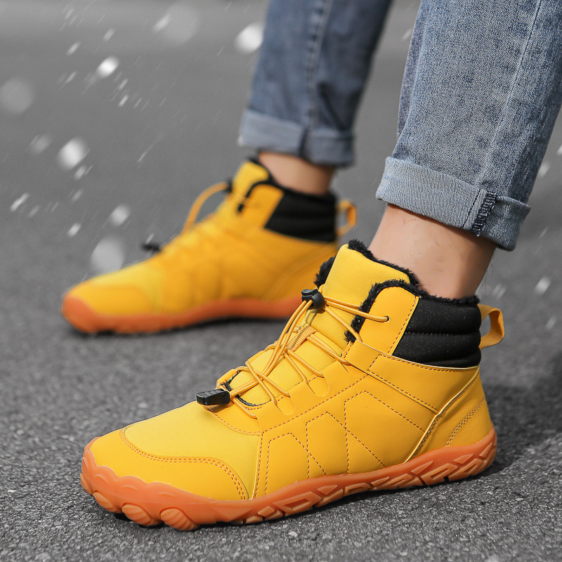 Cross-border Winter New Men's Snow Boots Non-slip Warm Thick Bottom Barefoot Cotton Shoes Women's fleece-lined Thick Rhubarb Boots