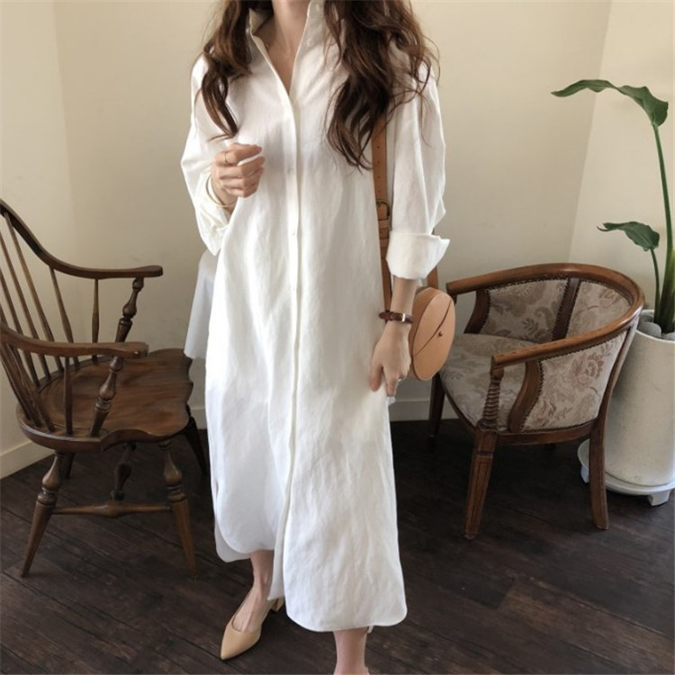Shirt Women 2024 Spring New Korean Women's plus size Loose Shirt Dress Long Solid Color Blouse Coat Women