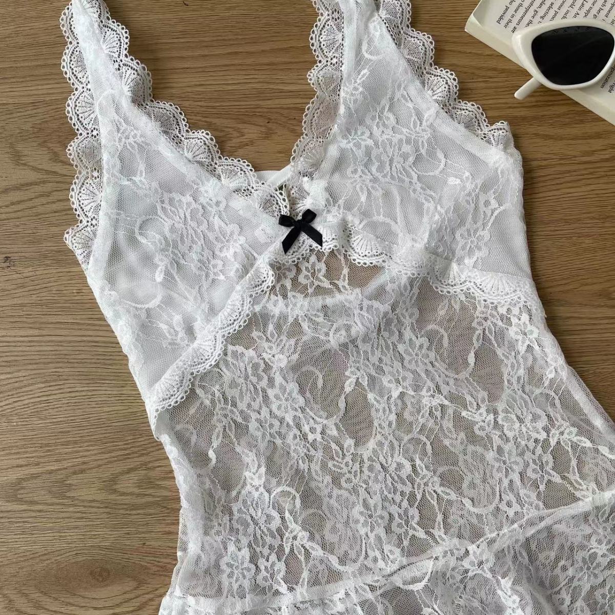 Picture of Stacked Artifact Sweet Sexy Lace Neck dress Women's Early Autumn Thin Slim-Fit Bottoming A- Shaped Short Skirt Trendy