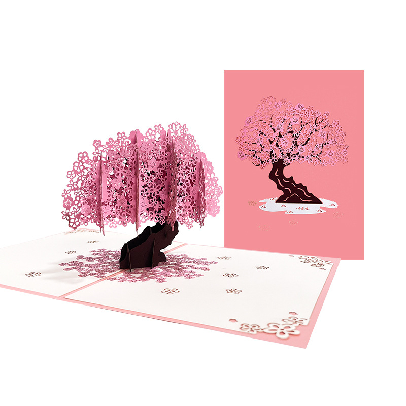 Picture of Innovative Chinese Valentine's Day Greeting Card Love Blessing Handmade 3D Stereo Card Couple Cherry Blossom