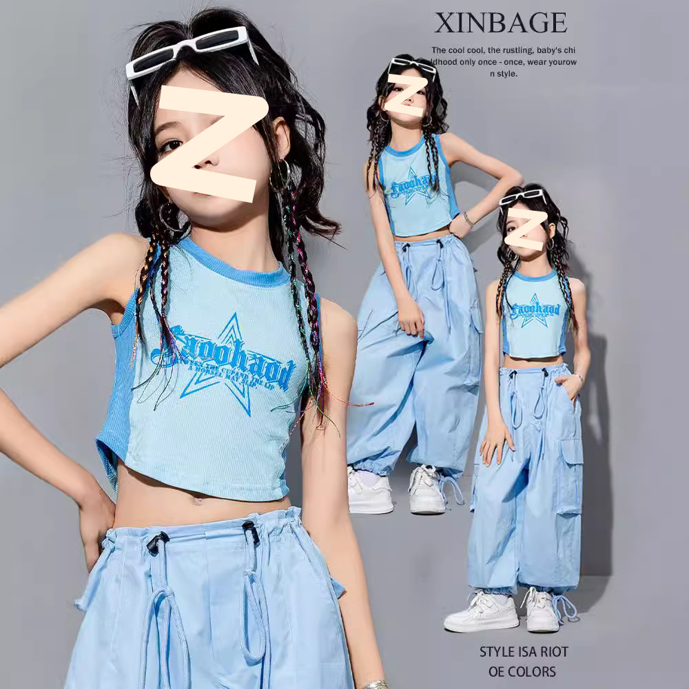 Girls' Summer Dress Street Dance Sough and Handsome suit 2024 New Children's Dopamine Show Jazz Dance Dress