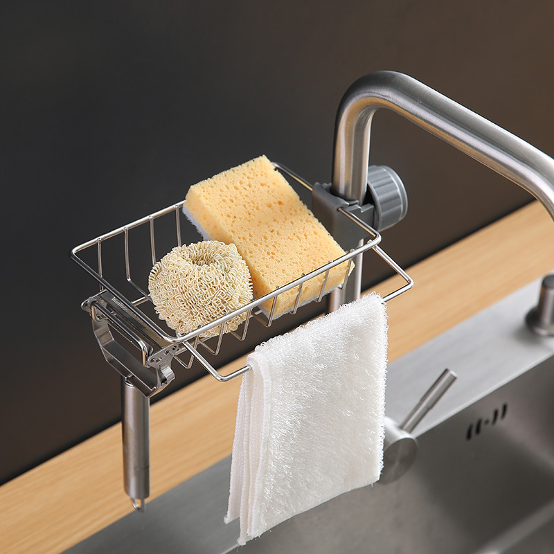 Faucet Storage Rack Wholesale Stainless Steel Rotatable Kitchen Sink Multi-Functional Hanging Basket Sponge Drain Storage Rack