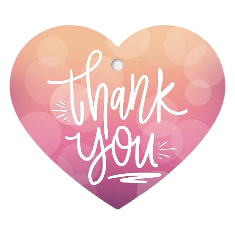 Cross-Border Spot Wholesale Heart-Shaped Punched Pink English Thank You Card Coated Paper Thank You Gift Packaging Card