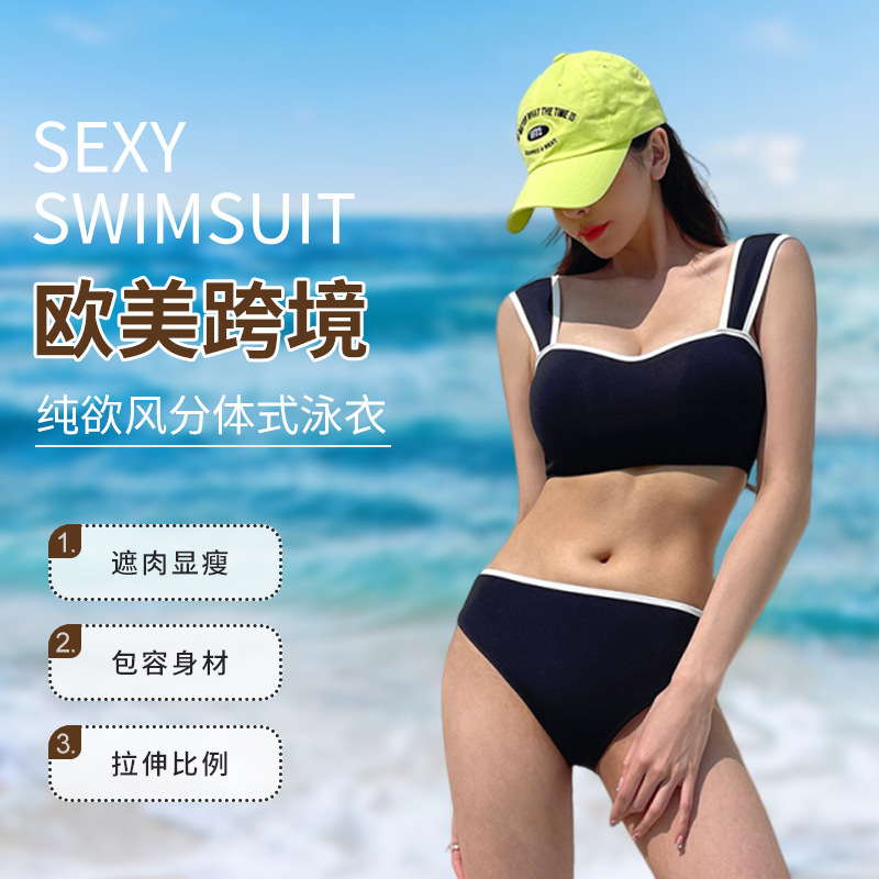 Japanese and Korean New Swimsuit Women's Split Sports Bikini Small Chest Gather Sexy Three-point Hot Spring Swimsuit