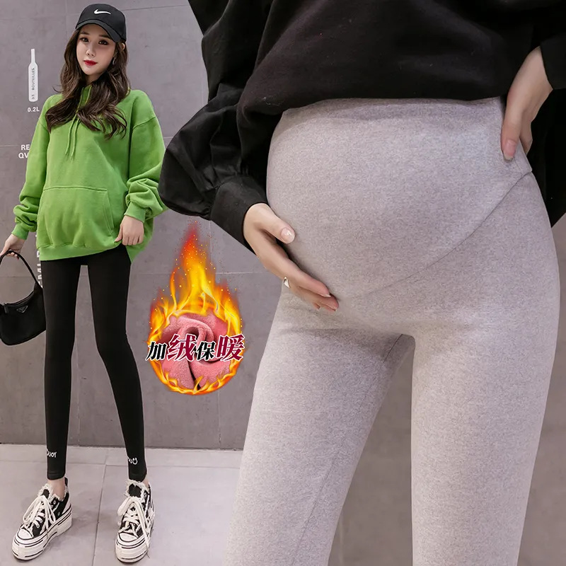 Silver Fox Velvet Pregnant Women's Pants Pregnant Women's Leggings fleece-lined Thickened Autumn and Winter Wear Outer Wear Pants Belly Warm Pants Velvet Pants