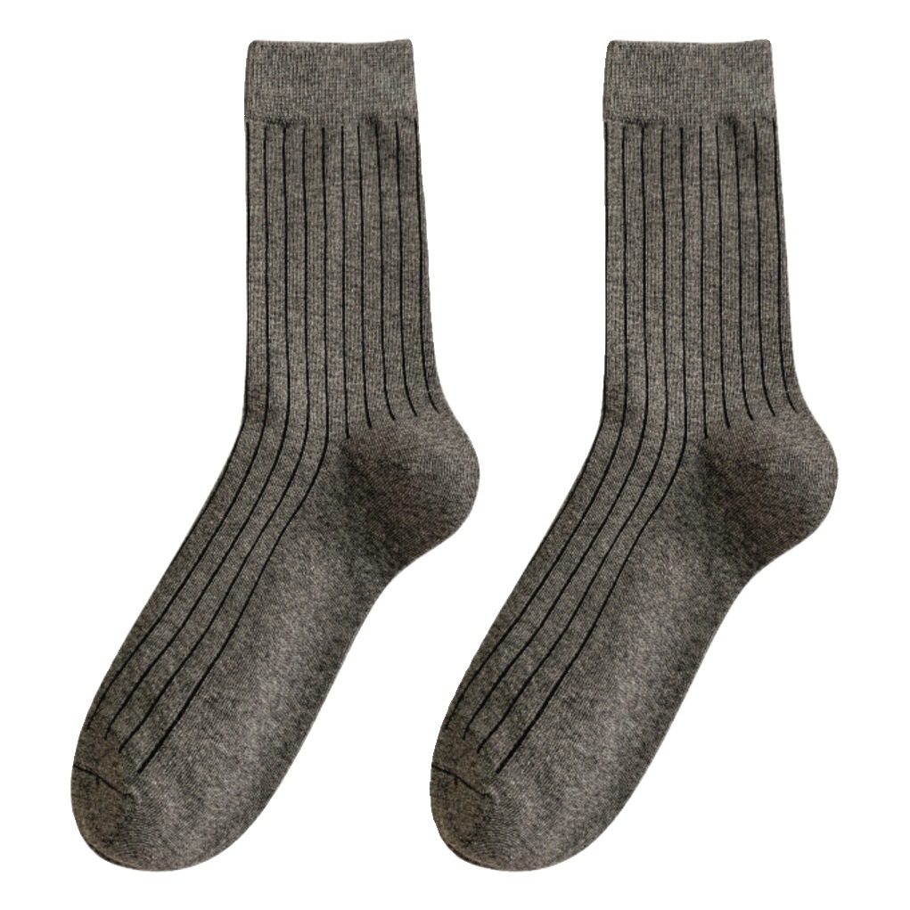 Spring and Autumn black, white and gray double needle wide pit all-match mid-calf women's socks women's college style Four Seasons wearable pile socks