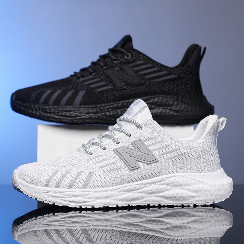 24 Cross-Border Fashionable Fly-Knit Sports Shoes for Men, New Breathable and Comfortable Mesh Shoes, Low-Top Running Shoes, Casual Trendy Shoes
