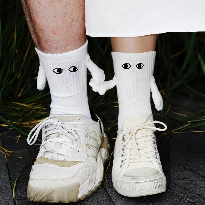 Picture of 2023 Amazon Embroidered Eyes Holding Hands Socks Magnetic Mid-Calf Socks for Men and Women Couples Sports White Socks Essential for Couples