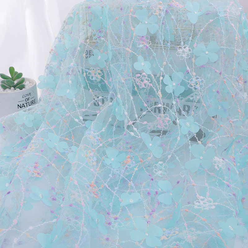 Picture of Rainbow Rope Embroider 3D Stereo Same Color Flower Mesh Fabric Embroider Children's Clothing Dress Accessories Embroider Fabric