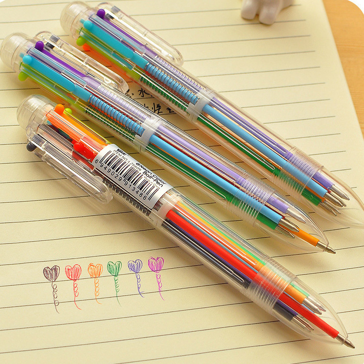 Personalized creative stationery cartoon multi-color color pen ballpoint pen press pen color personalized oil pen 6-color ballpoint pen