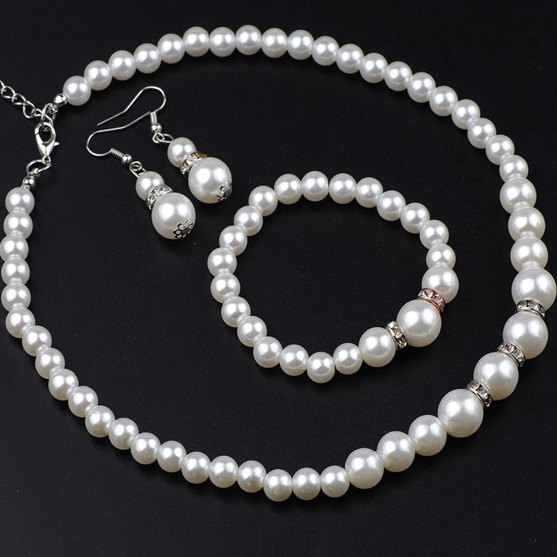 Picture of Cross-border jewelry new bridal sweater chain necklace set diamond artificial pearl necklace earring bracelet set