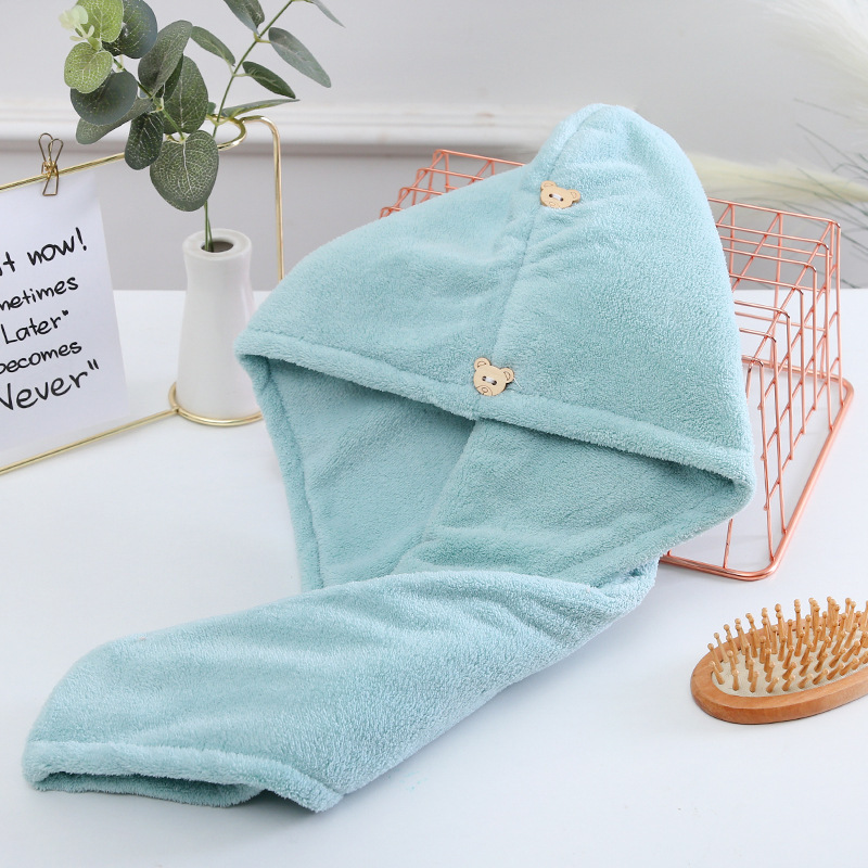 Picture of Dry Hair Cap Thickeneded High-Density Coral Velvet Girls' Absorbent Shower Cap with Edge Dry Hair Towel Quick-Drying Autumn and Winter Turban