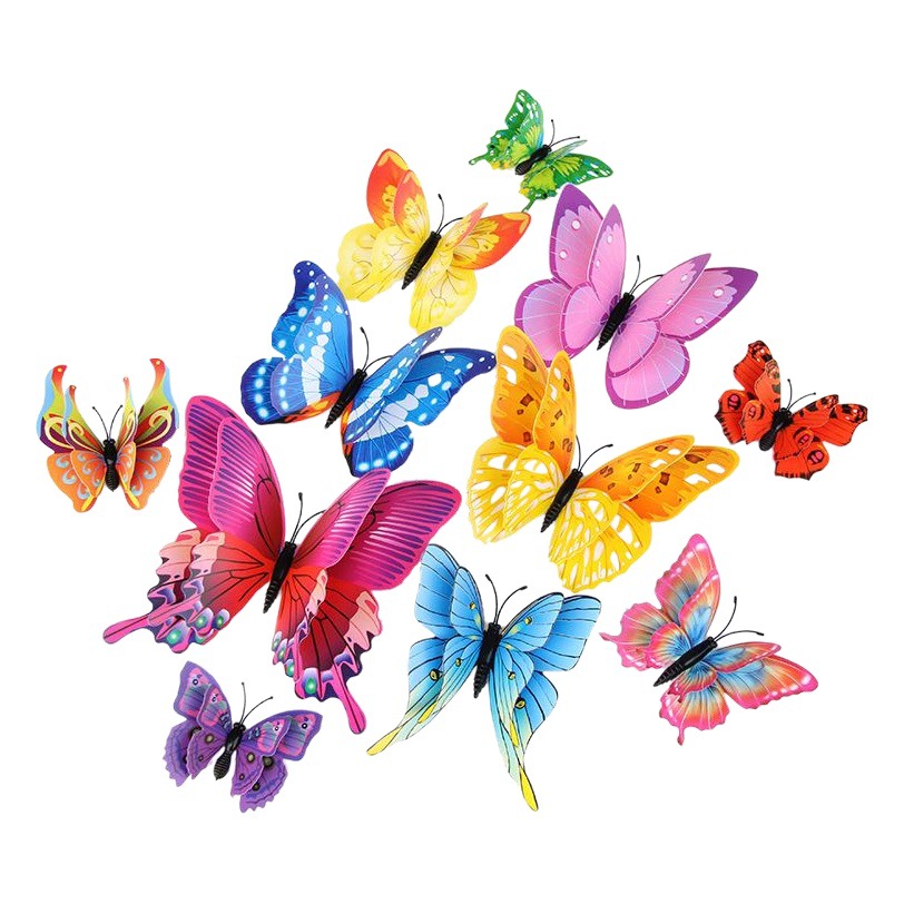 3D Stereo Double-Layer Artificial Butterfly Creative Home Living Room Background Wall Decoration Sticker Pvc Colorful Butterfly Wall Sticker