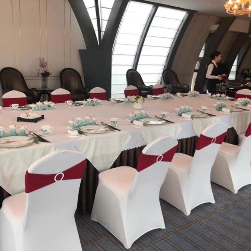 Picture of Backrest Flower Stretch Chair Cover Bow Banquet Decoration Free Wedding Ribbon Wedding Hotel Ribbon Stool Strap
