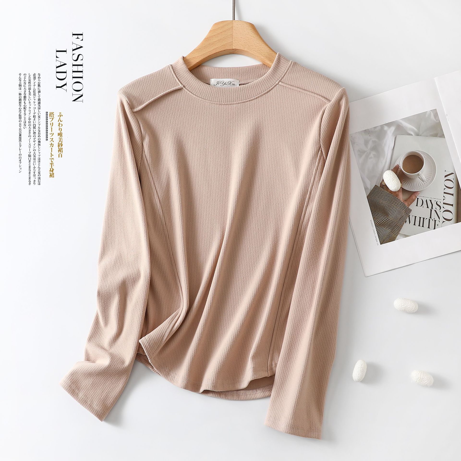 Picture of Round neck long-sleeved T-shirt for women autumn and winter new solid color small shirt loose slimming undershirt top