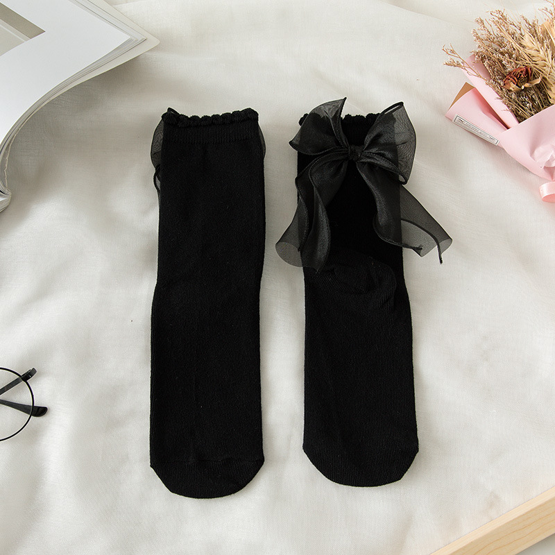 Picture of White Socks for Women Lolita Cute Soft Girl Silks and Satins Lace Mid-Calf Long Socks Lolita Uniform Jk Bow