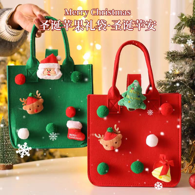 Xiaohongshu Popular Wholesale Christmas Gift Bags Christmas Eve Apple Bags Candy Bags Cartoon Felt Bags Tote Bags