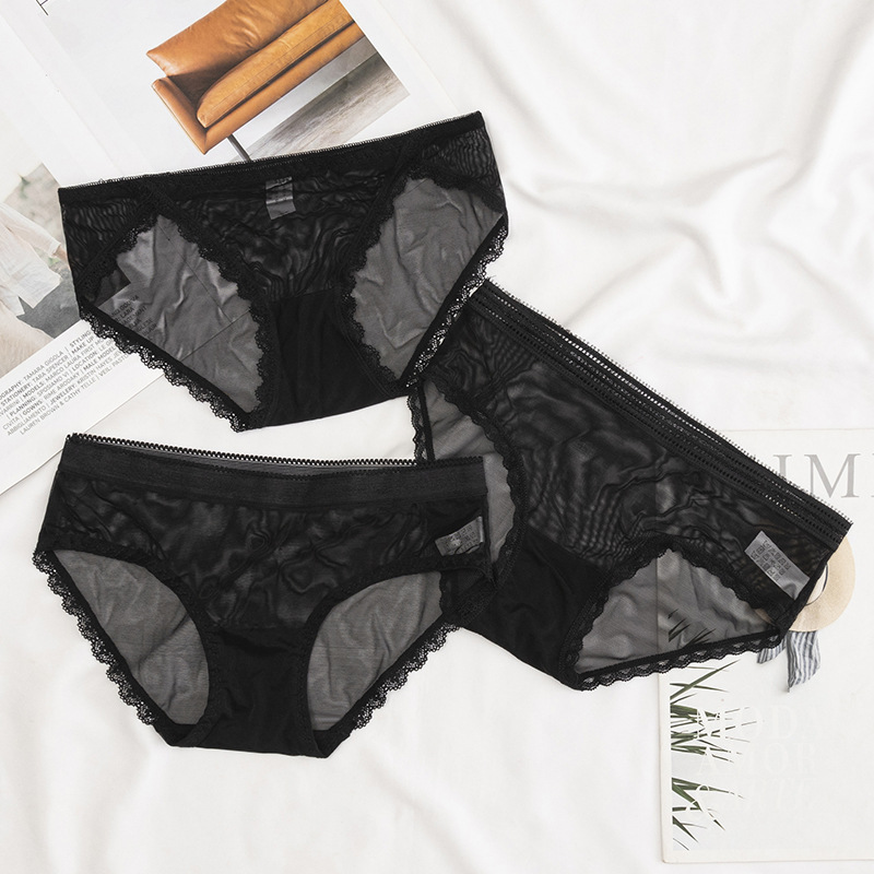 Briefs Women's Lace Low Waist Crotch Sexy Hollow Out Panties Spot Black Girls' Breathable Ladies Panties