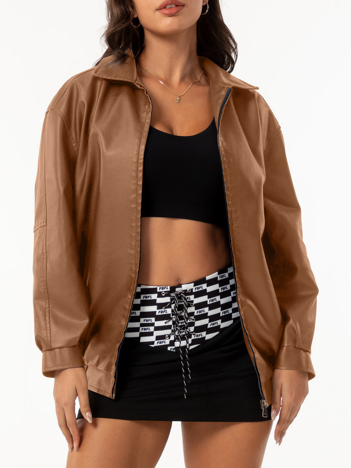Picture of Fine leather jacket high-grade beautiful popular loose leather jacket sexy versatile spring and autumn leather jacket
