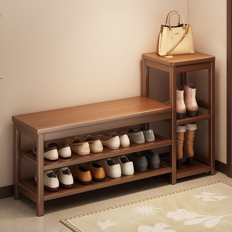 Solid Wood Shoe-Changing Bench for Entryway, Home Door Shoe Cabinet and Seat, Integrated Multi-Layer Storage Narrow Shoe Bench