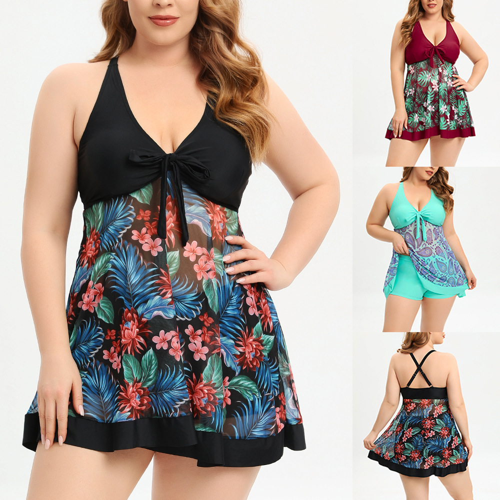 2023 new European and American plus size swimsuit women's conservative cross-border split bikini swimsuit wholesale in stock boxer swimming trunks