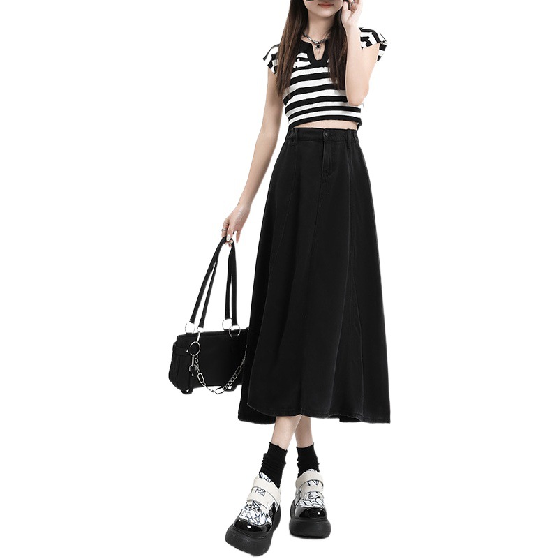 Lyocell Tencel Denim Skirt Women's Skirt Women's Summer Black Loose Slimming High Waist A- Length Skirt Women's Summer