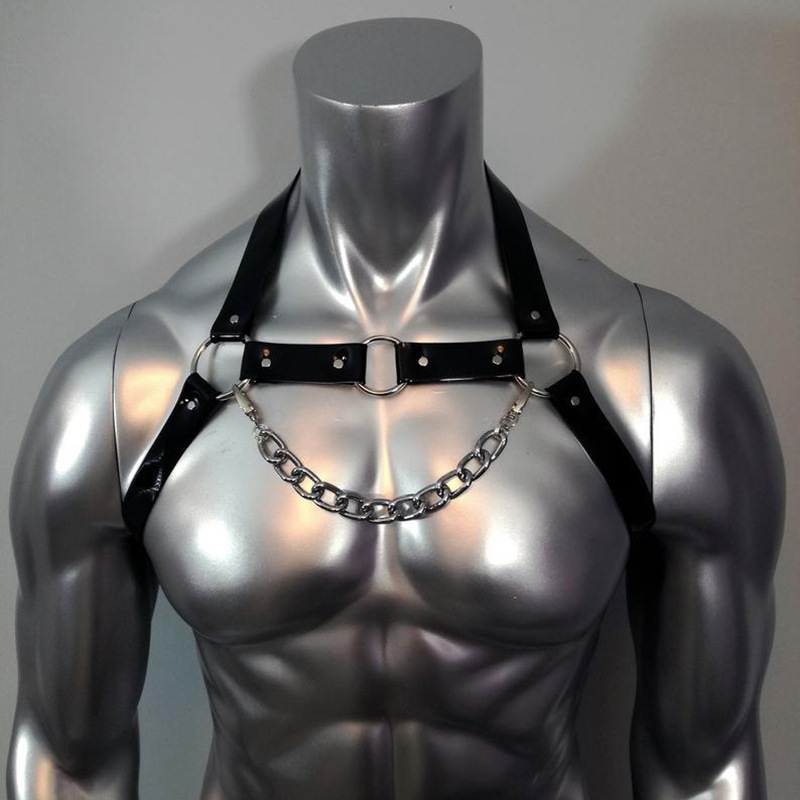Picture of Cross-border sexy shoulder strap men's restraint strap PU body chain SM binding chest strap alternative belt harness men
