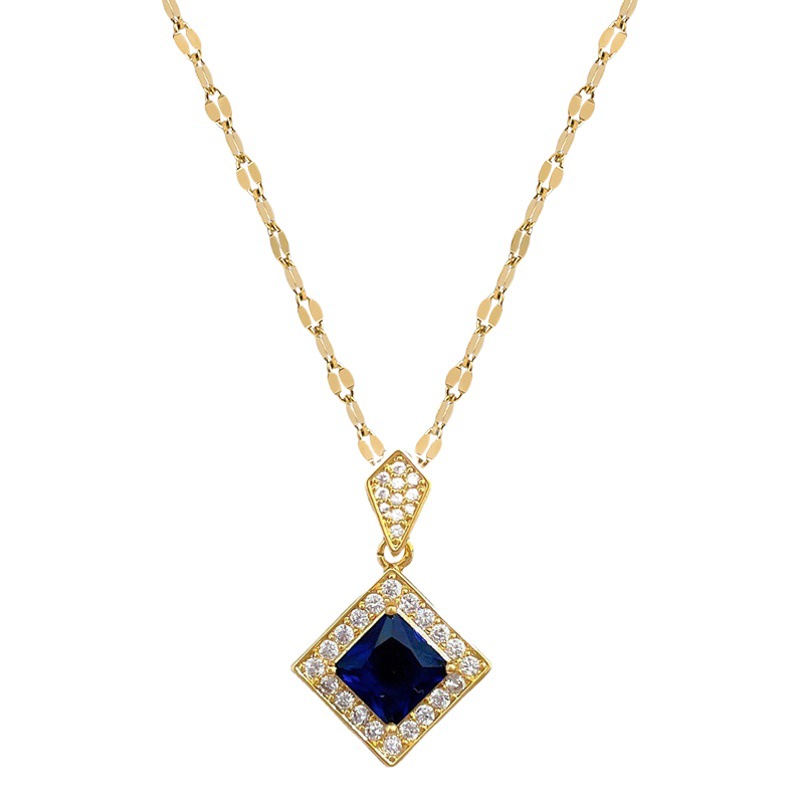 [Titanium Steel] Blue Diamond Necklace and Earrings Set Light Luxury Micro-Inlaid Personalized Temperament Banquet Earrings and Necklace Set