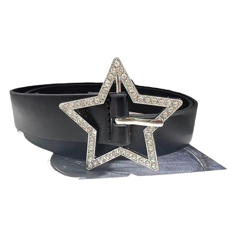 New Harajuku Spice Girl Millennium Star Rhinestone Leather Collar Necklace Five-pointed Star Belt Belt Pink Female ins