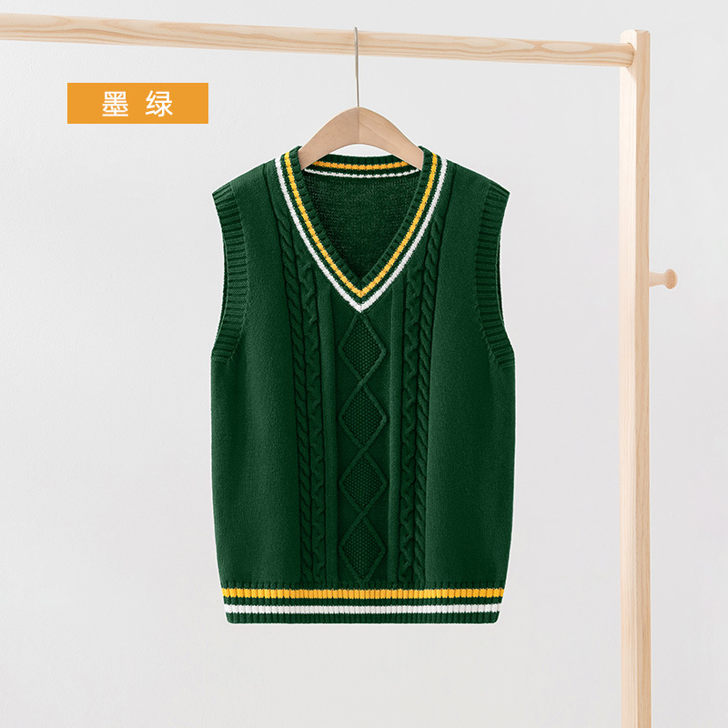 Picture of 2023 Spring and Autumn Children's Sweater Cotton Vest British Academy Style School Uniform Student Boys and Girls Knitted Vest Class Clothes