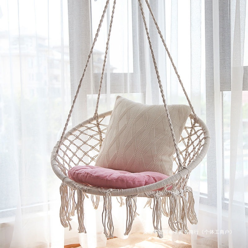 Ins Scandinavian Style Popular Hanging Basket Outdoor Handmade Cotton Rope Hanging Chair Balcony Cradle Chair Indoor B&B Tassel Swing