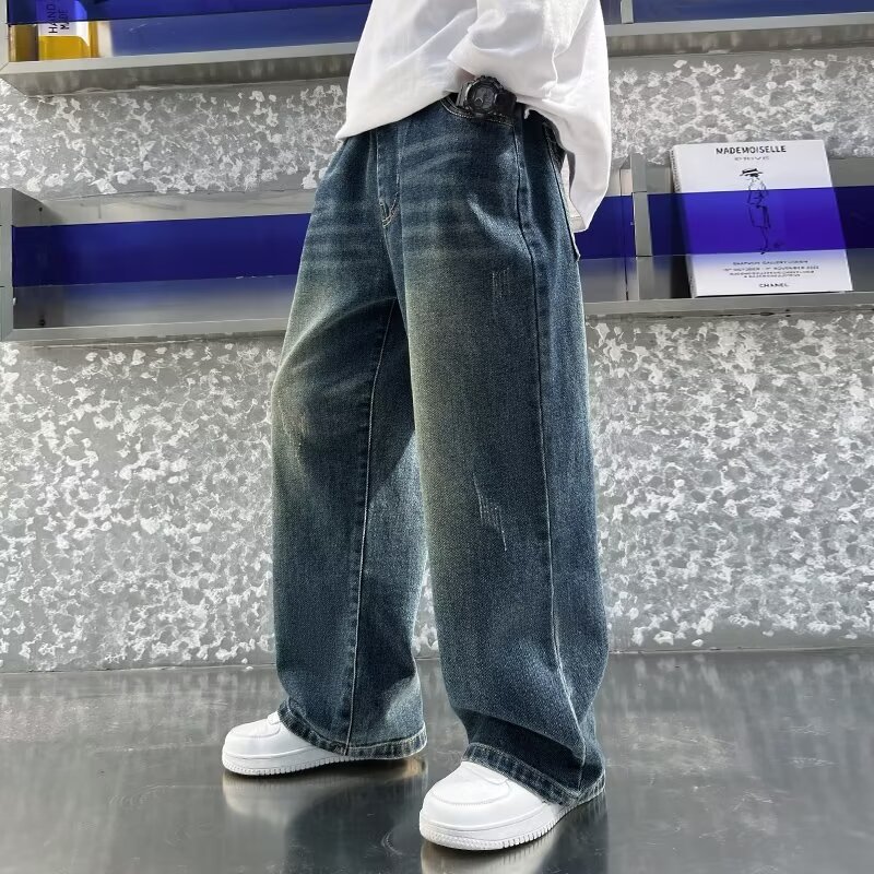 Picture of Children's Clothing Spring and Summer Pants 2024 New Boys' Retro Wide-leg Pants Mid-waist Korean Style Jeans Loose Straight Pants Trendy