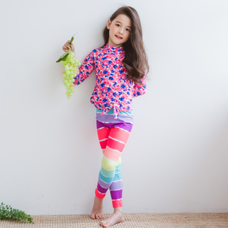 Two-piece Children's swimsuit girls' long-sleeved trousers full body sun protection Princess student Middle and big children boys' and girls' swimsuit
