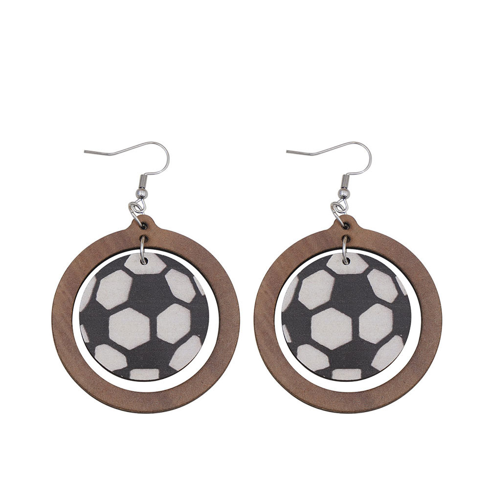 Picture of European and American Cross-border New Football World Cup Earrings Geometric Round Earrings Double-sided Wooden Earrings Sports Accessories
