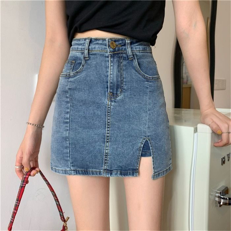 Skirt Women's Design Sense Stretch Summer 2021 New High Waist Slimming Hip Short Skirt A- Line Denim Culottes ins