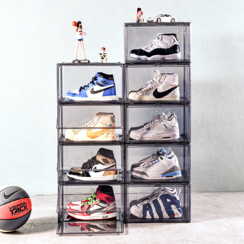 Picture of Folding Transparent Visible Side Door Extra-large Shoe Box Stacked Magnetic Absorbing High Permeability Shoe Rack Sports Shoe Display Shoe Wall