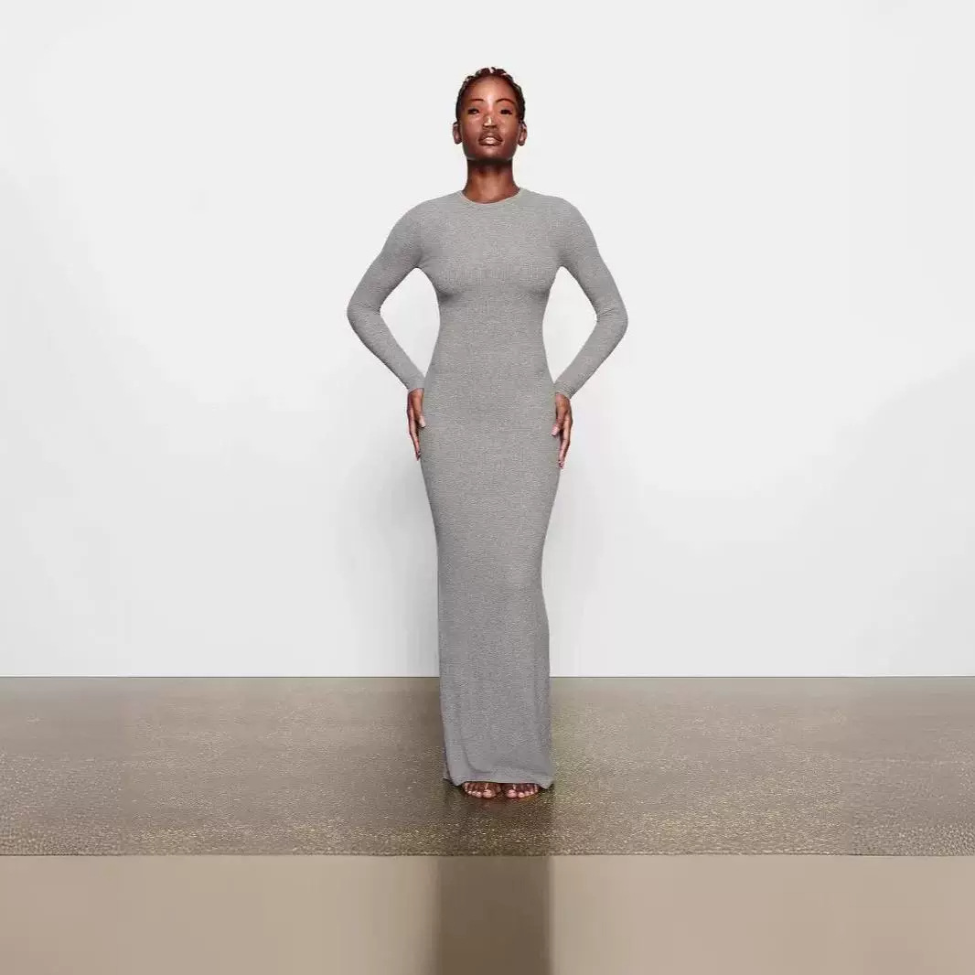 Picture of Sk**S Long-Sleeved Dress Kardashian Round Neck Shaping Slim Home Bottoming Long Dress Winter Elegant