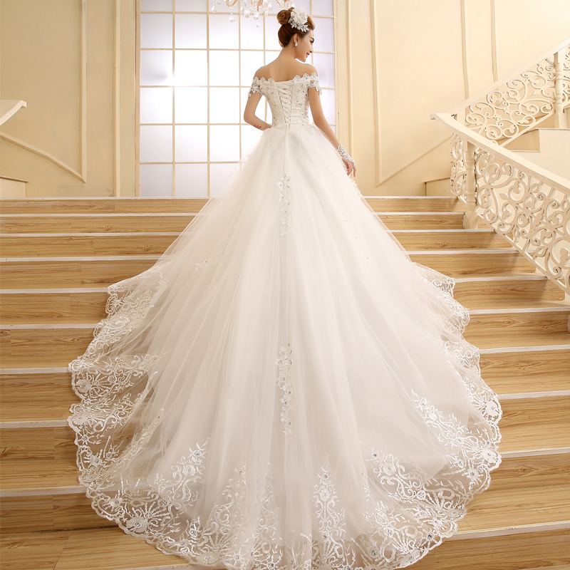 Wedding Dress 2025 Spring and Summer New Korean Style Slim One-Shoulder Double Shoulder Long Tail Bride Wedding Plus Size Women