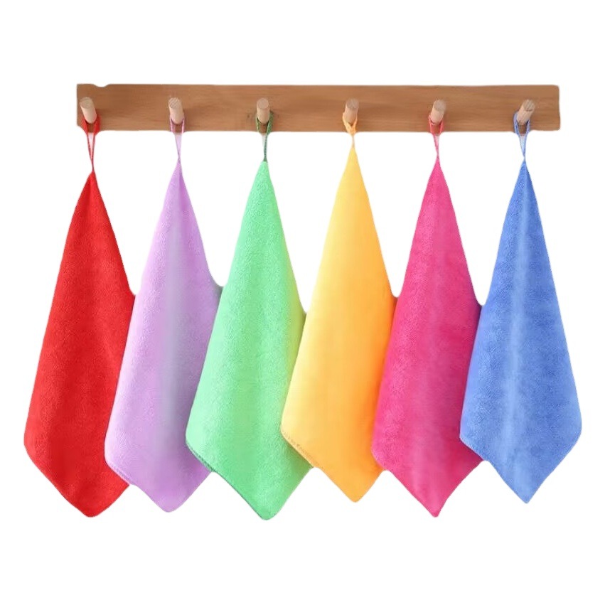Thickened kindergarten hook square towel household cleaning cloth absorbent lint kitchen cleaning towel handkerchief wholesale