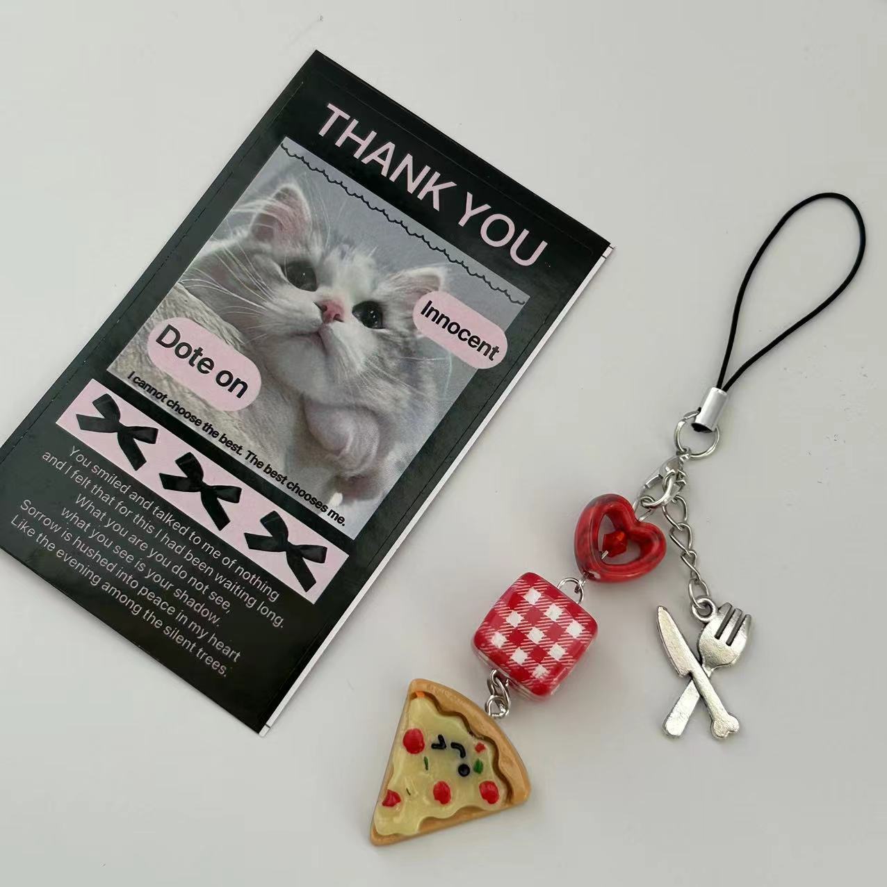 [Cake Pizza] Cute Beaded Mobile Phone Chain Goo Card Pendant Cute Niche Ins Hanging Simple Ins Style